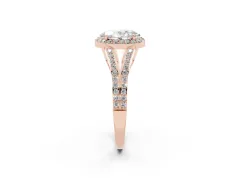 Oval Cut Diamond Halo Split Shank Pavé Ring Set in Rose gold with Prong Setting