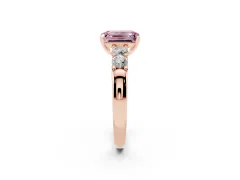 Fancy Pink Emerald Cut Diamond Five-Stone Prong Set Engagement Ring Set in Rose gold with Channel Band