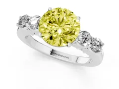 Fancy Yellow Round Cut Diamond Five-Stone Prong Set Band Ring Set in Silver with Polished Band