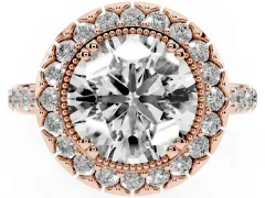 Round Cut Diamond Halo Ring Set in Rose gold with Pavé Shank and Prong Setting
