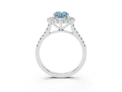 Fancy Blue Oval Cut Diamond Halo Ring Set in Silver with Pavé Band and Prong Setting
