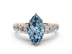 Fancy Blue Marquise Cut Diamond Solitaire Ring Set in Rose gold with Pavé-Set Band and Prong Setting