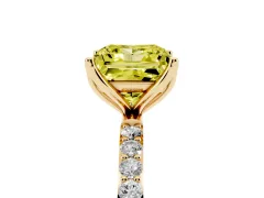 Fancy Yellow Princess Cut Diamond Solitaire Engagement Ring Set in Yellow gold with Round Pavé Band and Prong Setting
