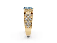 Fancy Blue Pear Cut Diamond Milgrain Halo Pavé Engagement Ring Set in Yellow gold with Prong Setting
