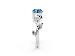 Fancy Blue Round Cut Diamond Solitaire Ring Set in Silver with Twisted Marquise Accent Band