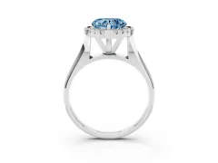 Fancy Blue Heart Cut Diamond Halo Solitaire Engagement Ring Set in Platinum with Square Band and Prong Setting