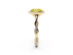 Fancy Yellow Radiant Cut Diamond Halo Twist Band Solitaire Ring Set in Yellow gold with Prong Setting