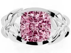 Fancy Pink Cushion Cut Diamond Leaf-Inspired Engagement Ring Set in Silver with Round Accents
