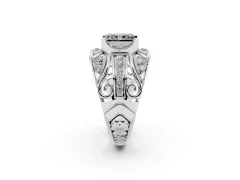 Fancy Black Radiant Cut Diamond Art Deco Ring Set in Silver with Pavé Split Shank