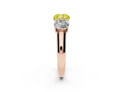 Fancy Yellow Cushion Cut Diamond Three-Stone Ring Set in Rose gold with Plain Polished Band