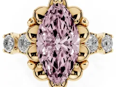 Fancy Pink Marquise Cut Diamond Floral Halo Ring Set in Yellow gold with Shared Prong Band