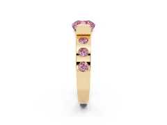 Fancy Pink Cushion Cut Diamond Channel-Set Band Ring Set in Yellow gold with Bezel Prong Setting