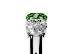 Fancy Green Cushion Cut Diamond Three-Stone Ring Set in White gold with Plain Polished Band