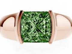 Fancy Green Princess Cut Diamond Bezel Solitaire Ring Set in Rose gold with Wide Band