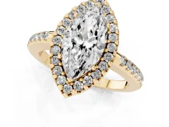 Marquise Cut Diamond Pavé Halo Ring Set in Yellow gold with Prong Setting
