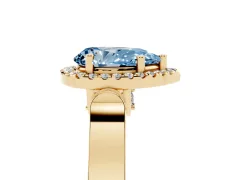 Fancy Blue Pear Cut Diamond Halo Ring Set in Yellow gold with Pavé-Lined Split Shank Band