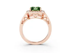 Fancy Green Asscher Cut Diamond Halo Ring Set in Rose gold with Pavé and Bezel Accent Split Shank