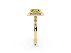Fancy Yellow Asscher Cut Diamond Halo Engagement Ring Set in Yellow gold with Twisted Band and Prong Setting
