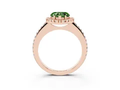 Fancy Green Heart Cut Diamond Pavé Halo Ring Set in Rose gold with Prong Setting