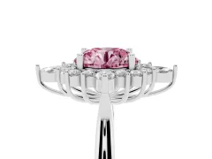 Fancy Pink Round Cut Diamond Cluster Halo Ring Set in Silver with Marquise and Round Accents