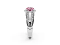 Fancy Pink Round Cut Diamond Halo Ring Set in Silver with Double Pavé Split Shank