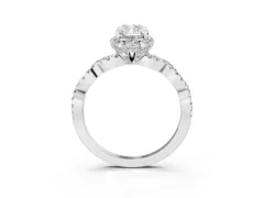 Radiant Cut Diamond Halo Twist Band Solitaire Ring Set in White gold with Prong-Set Center Stone