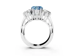 Fancy Blue Heart Cut Diamond Three-Stone Ring Set in Platinum with Textured Band