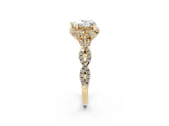 Heart Cut Diamond Halo Twist Band Solitaire Ring Set in Yellow gold with Prong-Set Center Stone