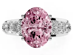 Fancy Pink Oval Cut Diamond Pavé Engagement Ring Set in White gold with Prong Setting
