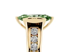 Fancy Green Marquise Cut Diamond Bezel-Set Solitaire Ring Set in Yellow gold with Channel-Set Band