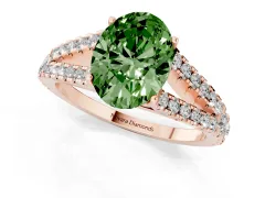 Fancy Green Oval Cut Diamond Split Shank Pavé Engagement Ring Set in Rose gold with Prong-Held Center Stone