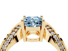 Fancy Blue Oval Cut Diamond Solitaire Engagement Ring Set in Yellow gold with Pavé Shoulders