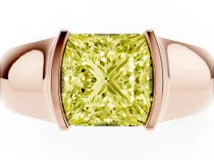 Fancy Yellow Princess Cut Diamond Bezel Solitaire Ring Set in Rose gold with Wide Band