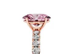 Fancy Pink Oval Cut Diamond Pavé Solitaire Engagement Ring Set in Rose gold with Prong Setting