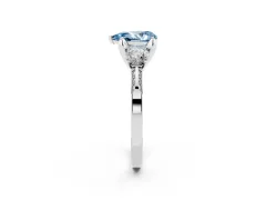 Fancy Blue Pear Cut Diamond Three-Stone Ring Set in Silver with Pavé Band and Smaller Side Stones