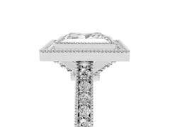 Princess Cut Diamond Halo Milgrain Pavé Band Ring Set in White gold with Prong Setting