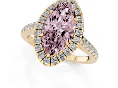Fancy Pink Marquise Cut Diamond Halo Pavé Engagement Ring Set in Yellow gold with Prong Setting