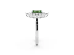 Fancy Green Emerald Cut Diamond Cluster Halo Ring Set in Silver with Marquise and Round Accents