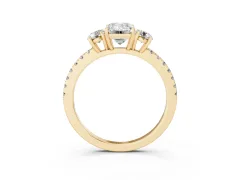 Emerald Cut Diamond Three-Stone Ring Set in Yellow gold with Pavé Band and Graduated Sides