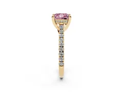 Fancy Pink Princess Cut Diamond Solitaire Ring Set in Yellow gold with Brilliant Pavé Band and Prong Setting