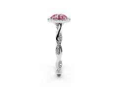 Fancy Pink Round Cut Diamond Halo Twist Band Solitaire Ring Set in Platinum with Prong Setting