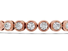 Round Diamond Bezel-Set Tennis Bracelet Set in Rose gold with Adjustable Box Chain