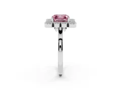 Fancy Pink Asscher Cut Diamond Cluster Halo Ring Set in Silver with Milgrain Bezel Accents and Plain Band