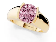 Fancy Pink Round Cut Diamond Bezel Solitaire Ring Set in Yellow gold with Wide Band