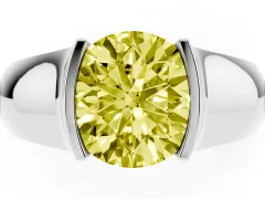 Fancy Yellow Round Cut Diamond Bezel Solitaire Ring Set in White gold with Wide Band