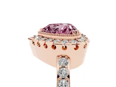Fancy Pink Heart Cut Diamond Halo Ring Set in Rose gold with Pavé Shank and Prong Setting