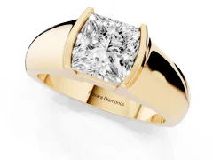 Princess Cut Diamond Bezel Solitaire Ring Set in Yellow gold with Wide Band