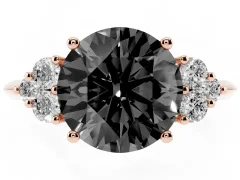 Fancy Black Round Cut Diamond Cluster Ring Set in Rose gold with Plain Band and Prong Setting