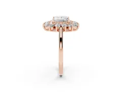 Princess Cut Diamond Floral Double Halo Ring Set in Rose gold with Round Petals