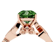 Fancy Green Cushion Cut Diamond Vine Band Solitaire Ring Set in Rose gold with Milgrain Prong Setting